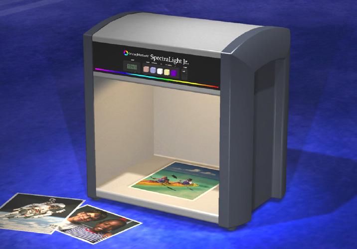 A printer-like machine against a blue background.