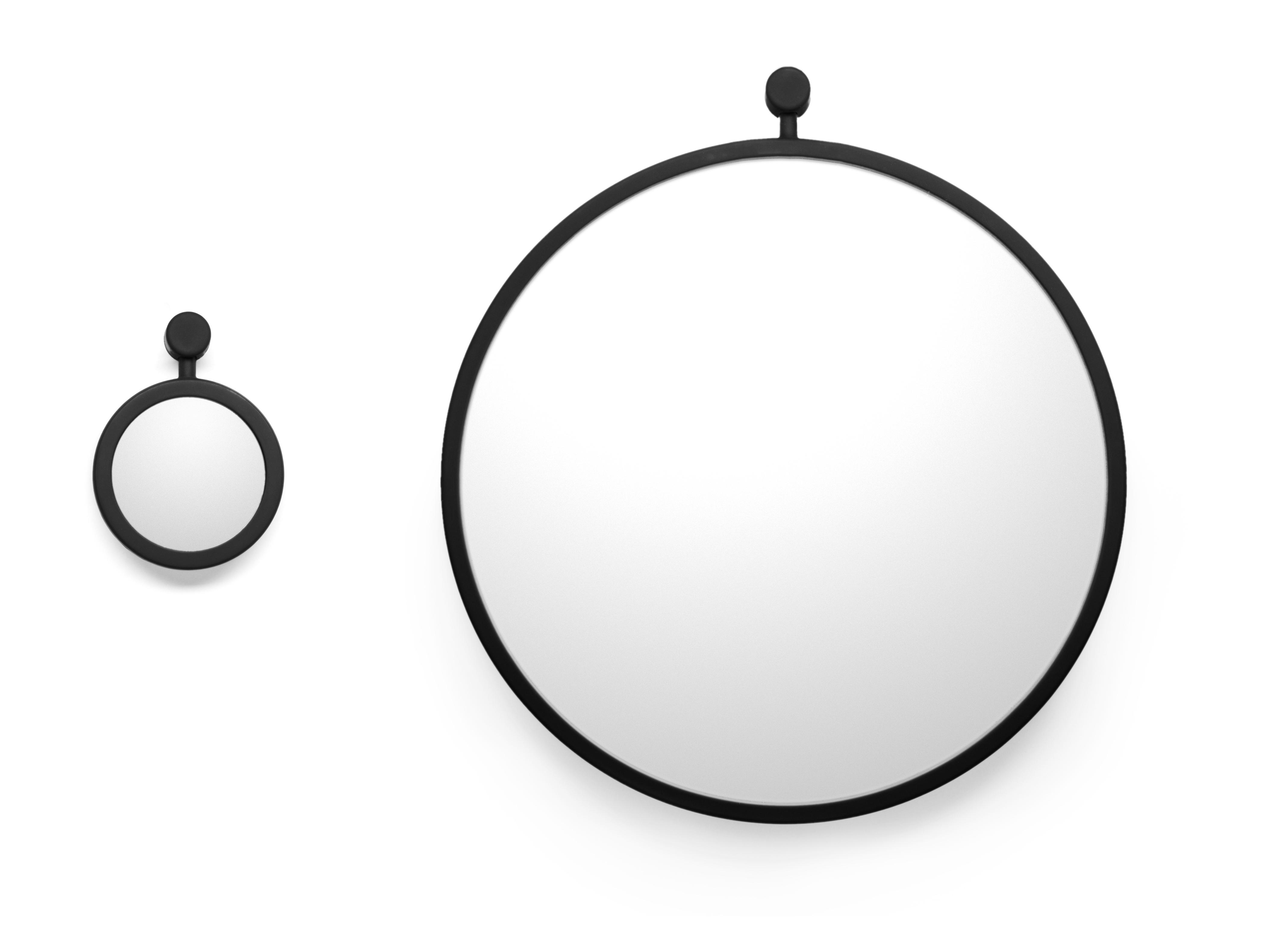 Two side-by-side circular mirrors with black borders.