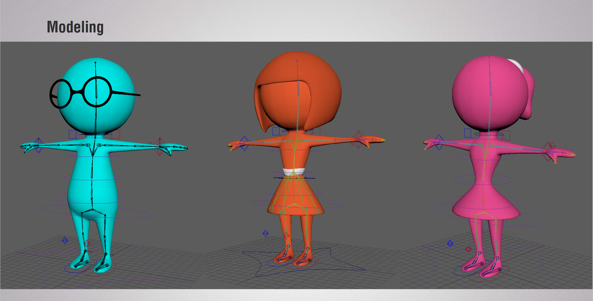 Screenshot of 3D character models and rigging