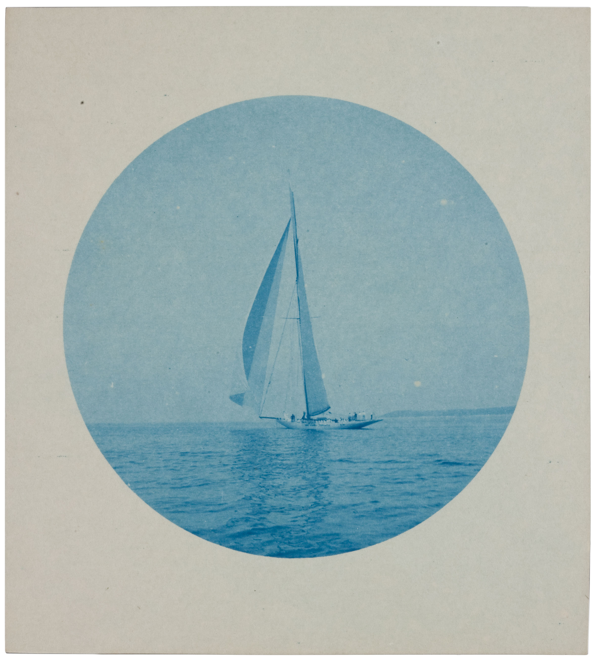 Cyanotype printed on highly calendared commercial paper.