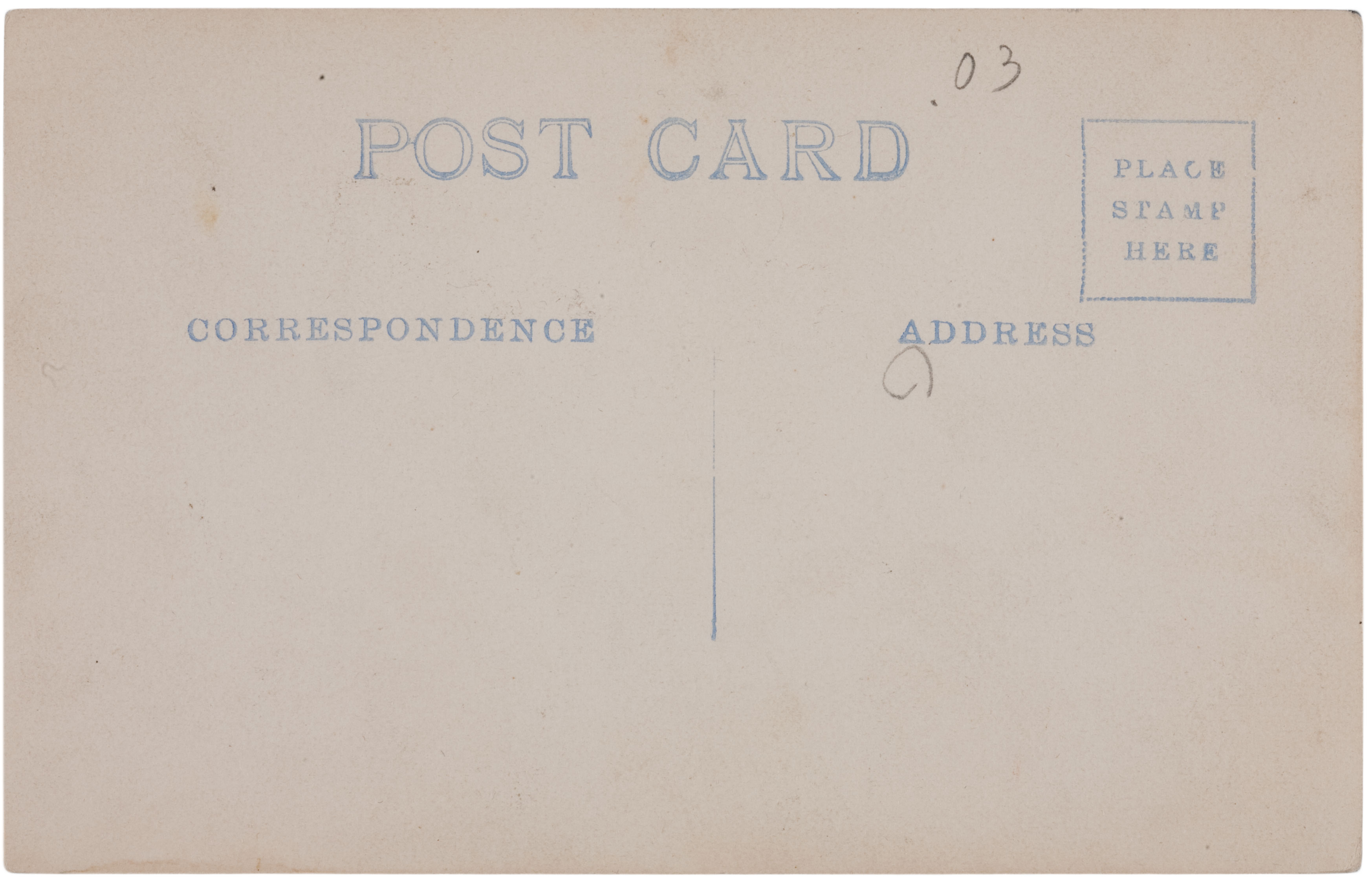 The text and markings applied to the back of cyanotype postcards were printed in blue ink 