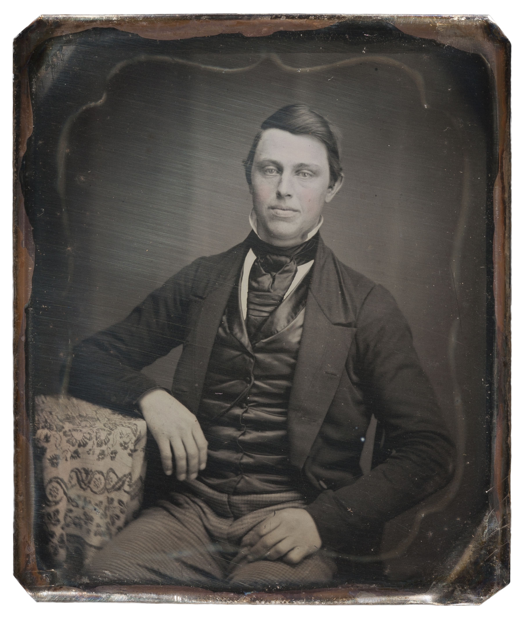 Daguerreotypes have characteristic polishing marks visible when viewed or imaged with the light coming from an angle opposite to the direction of the polishing marks.